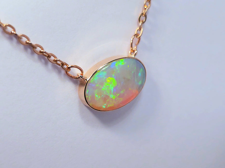 Rosa e Verde' Australian Solid Opal 14K Pink Gold Necklace 6.4ct M44