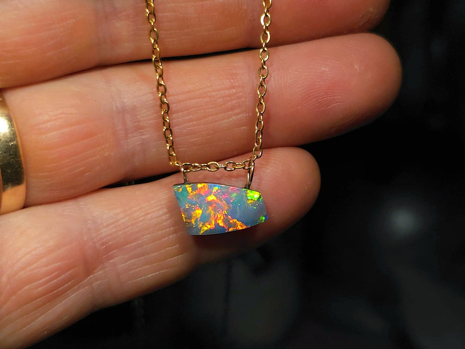 Fuego Intenso' Rare Australian 14k Gold Opal Doublet Pendant Gift 4.5 ct P27