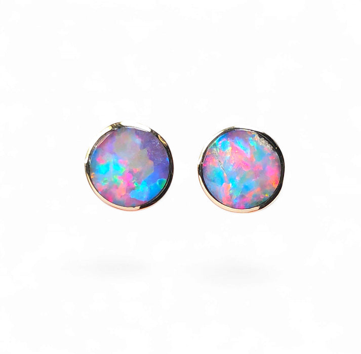 Kutjara Waru' Australian Stud Opal Earrings Inlay Jewelry Gem 7mm 14k 5.2ct O62