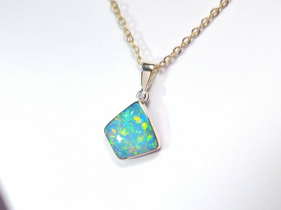 Diamonde' Australian Opal & Diamond Pendant Rare Gem Gift 1.2g P60