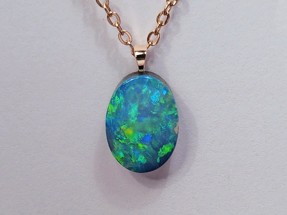Midori Bara' Rare Australian 14k Rose Gold Opal Doublet Pendant Gift 5 carat O09