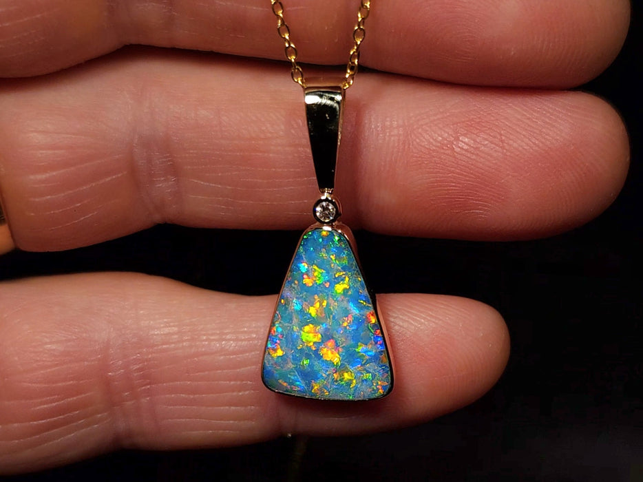 Quetzal' Australian Opal & Diamond Pendant Rare Gem Gift 13.9ct R13