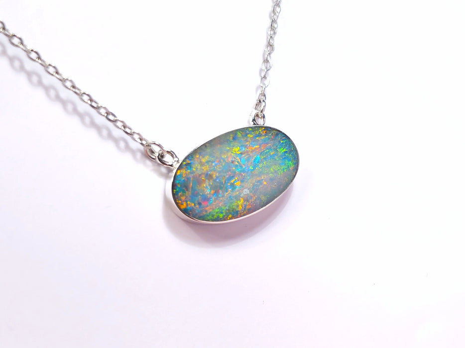 Teal Garten' Large Genuine Australian Opal Silver Pendant Necklace 9.4ct L82