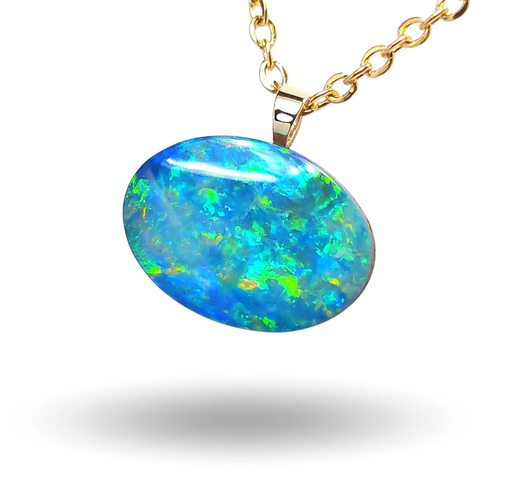 Galaxia Verde' Australian Opal Pendant 14k Gold Doublet Gift 5ct M77