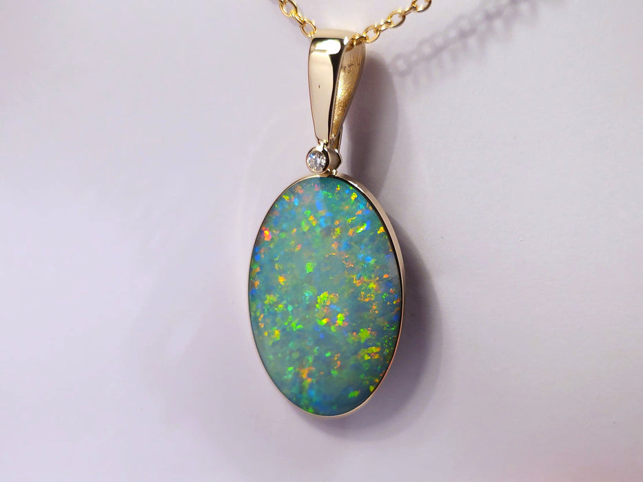 Elegancia' Large Genuine Australian Opal and Diamond Pendant 22ct M01