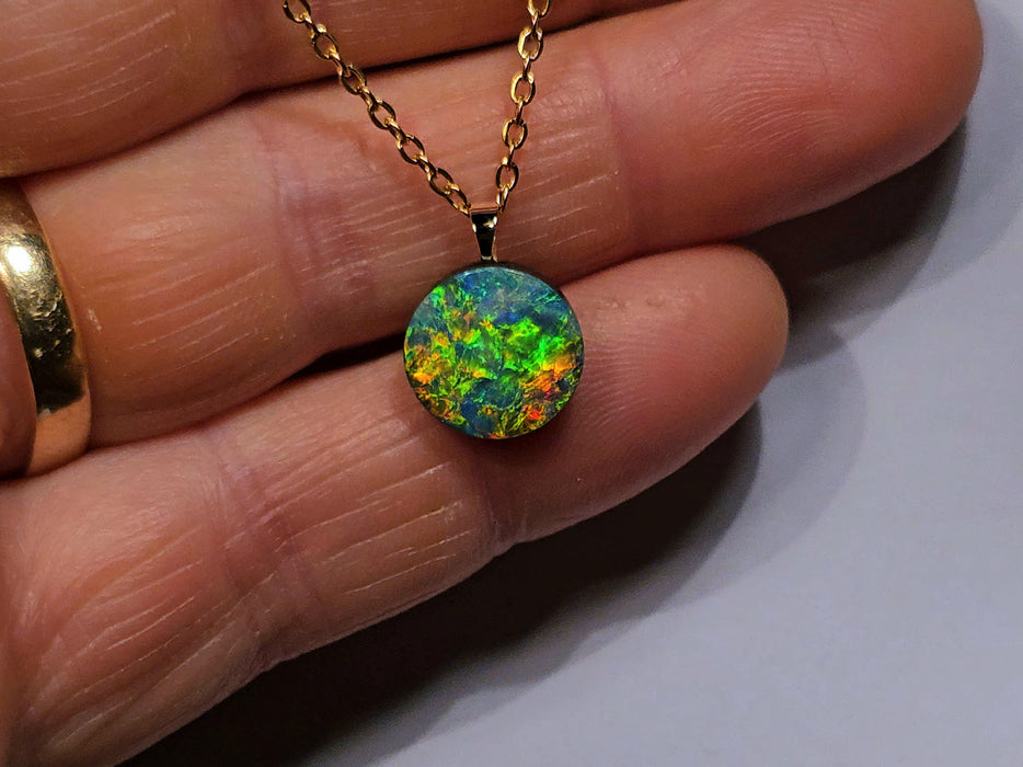 Fire Orb' Rare Australian 14k Gold Opal Doublet Pendant Gift 4.3carat O07