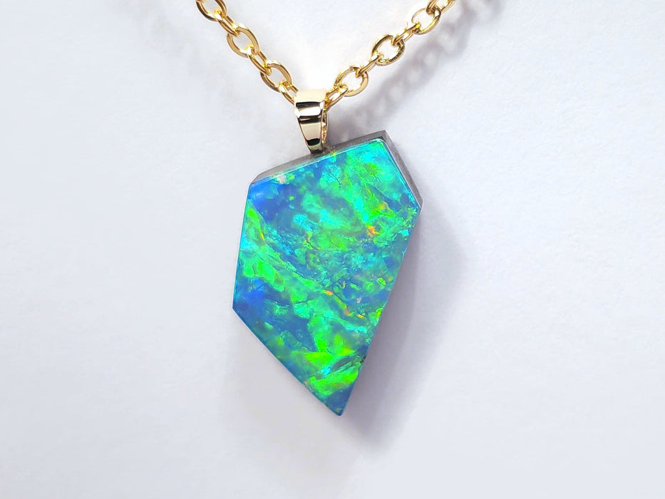 Vert Electrique' Vivid Australian Opal Pendant 14k Gold Doublet Gift 5.1ct N35