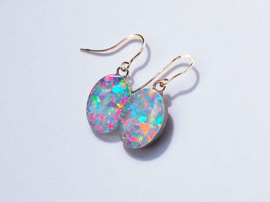 Blutenfeuer' Australian Opal Dangle Doublet Earrings 14k Gold 7.6ct P22