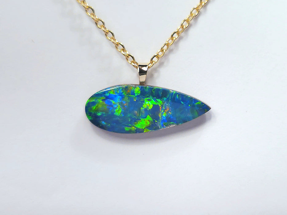 Aquarius' Vivid Australian Opal Pendant 14k Gold Doublet Gift 4ct M76