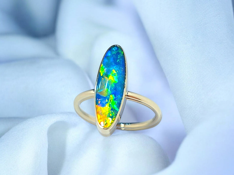 Neon Ember' 14k Gold Australian Opal Ring 2.3g Free Re-Size Q39