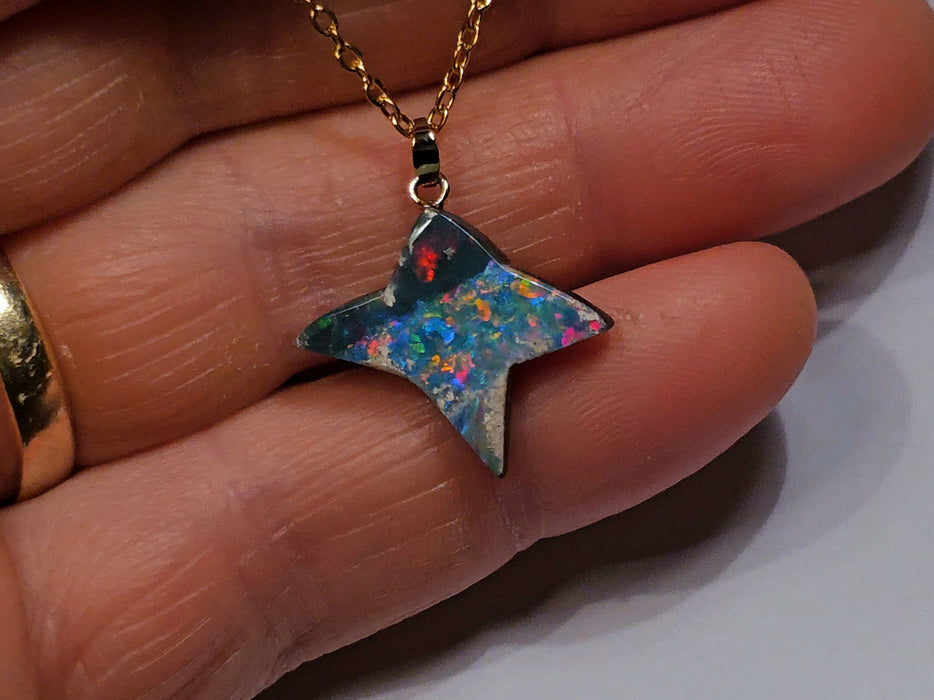 Starfire' Rare Australian 14k Gold Opal Doublet Pendant Gift 6.2 carat O11
