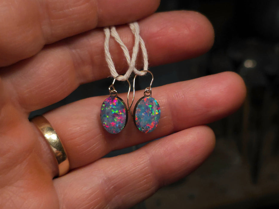 Blutenfeuer' Australian Opal Dangle Doublet Earrings 14k Gold 7.6ct P22