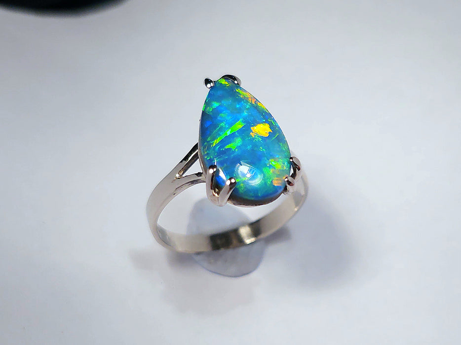 Artiglio Fuoco' Australian Opal Ring 14k White Gold 2.8g Free Re-Size 6.5 M93