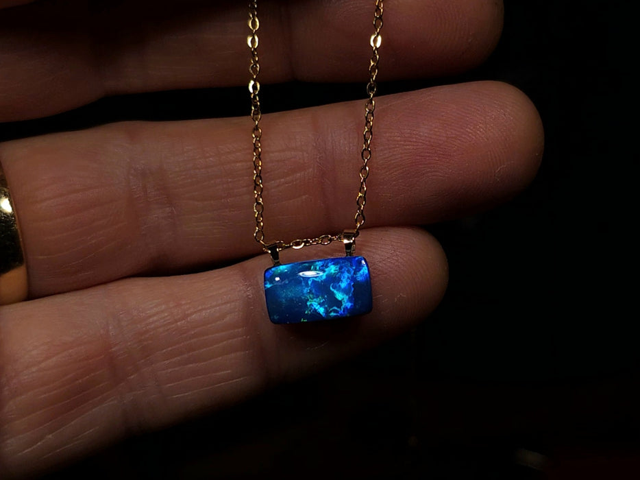 Minuit' Australian 14k Gold Deep Blue Opal Doublet Pendant Gift 0.83g P61