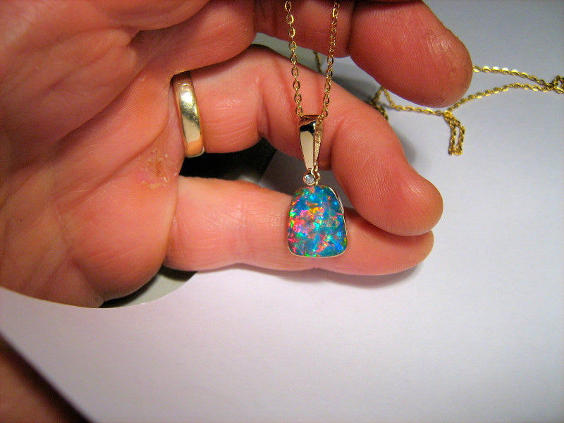 Rare Opal & Diamond Pendant Super Gem Jewelry 12.85ct Genuine Inlay Gift #M90