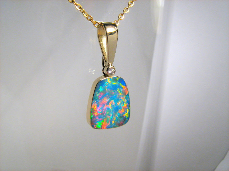 Rare Opal & Diamond Pendant Super Gem Jewelry 12.85ct Genuine Inlay Gift #M90