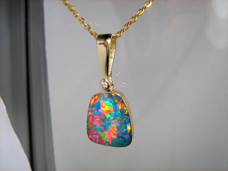 Rare Opal & Diamond Pendant Super Gem Jewelry 12.85ct Genuine Inlay Gift #M90