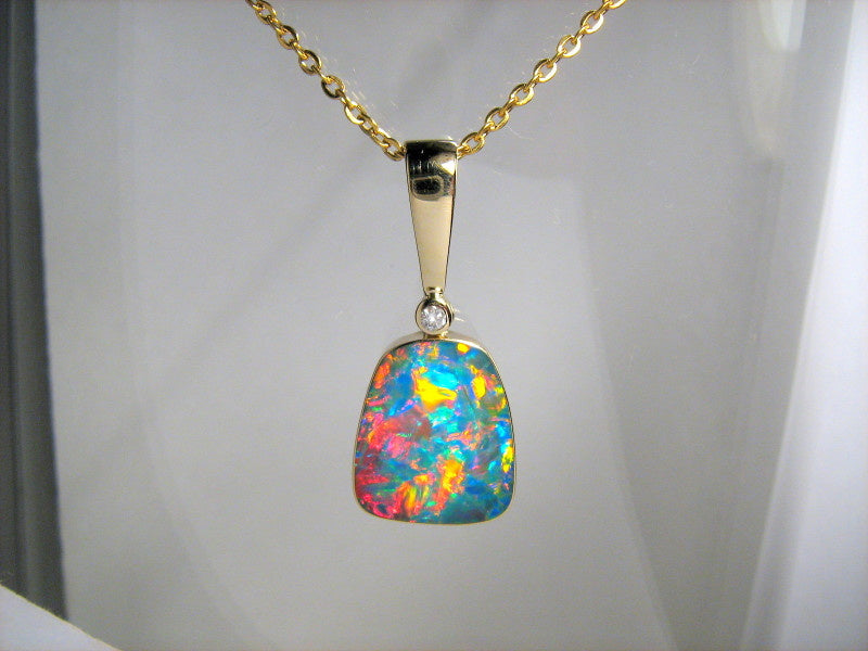 Rare Opal & Diamond Pendant Super Gem Jewelry 12.85ct Genuine Inlay Gift #M90