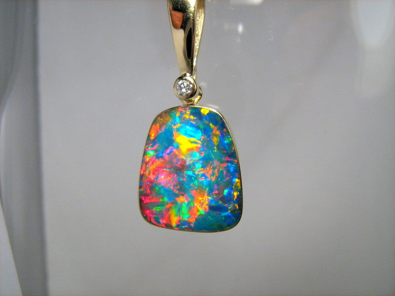 Rare Opal & Diamond Pendant Super Gem Jewelry 12.85ct Genuine Inlay Gift #M90