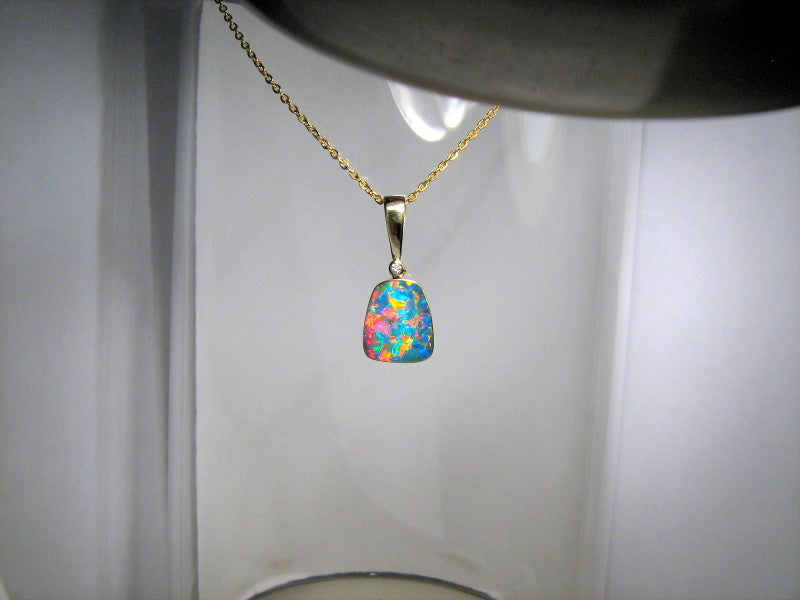 Rare Opal & Diamond Pendant Super Gem Jewelry 12.85ct Genuine Inlay Gift #M90