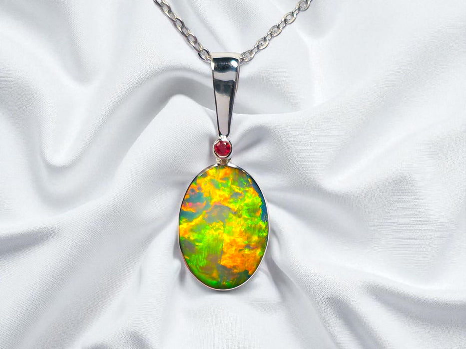 Crimson' Australian Opal & Red Spinel Silver Pendant 12ct O55