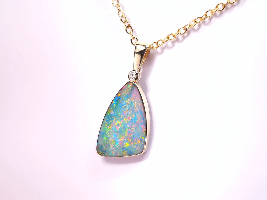 Flora Sparks' Australian Opal Pendant 7.9ct 14k Gold & Diamond Gem L32