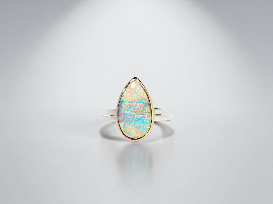 Cristallo' Solid Australian Opal Ring 14k Gold Silver 2 Tone 3.85g Q50