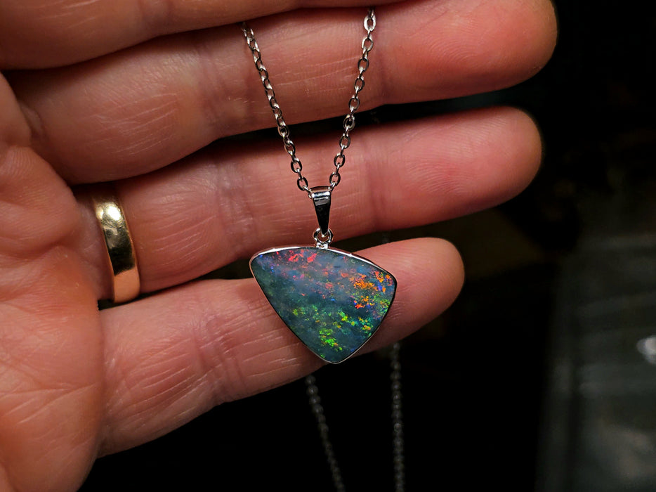 Alivio' Large Genuine Australian Opal Pendant Silver Gem Gift 11.2ct O48