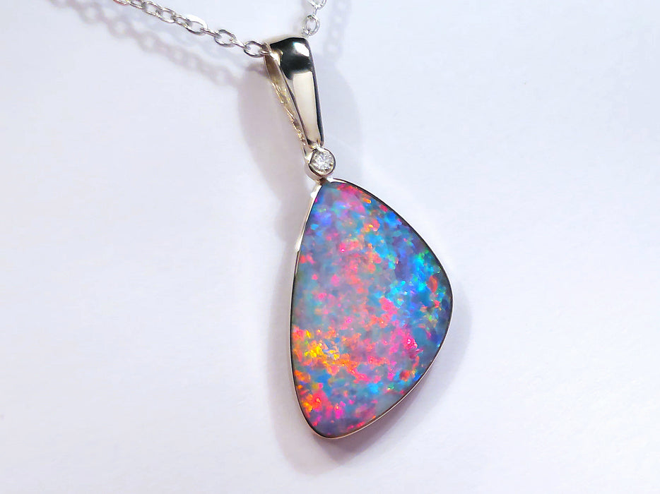 Magentique' Rare Large Opal & Diamond Pendant 14k White Gold 17ct O99