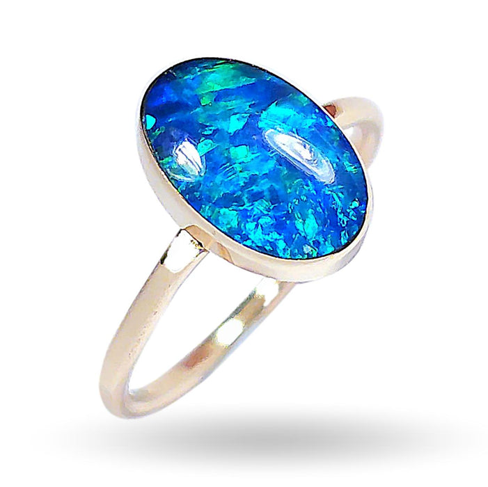 Bleu Noir' Rare Australian Opal Ring Inlay Gem 2g 14k US Size 6.25 M94