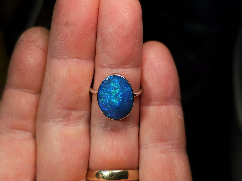 Biolume' Genuine Australian Opal Ring 925 Silver Sz 7 Free Re-Size P38