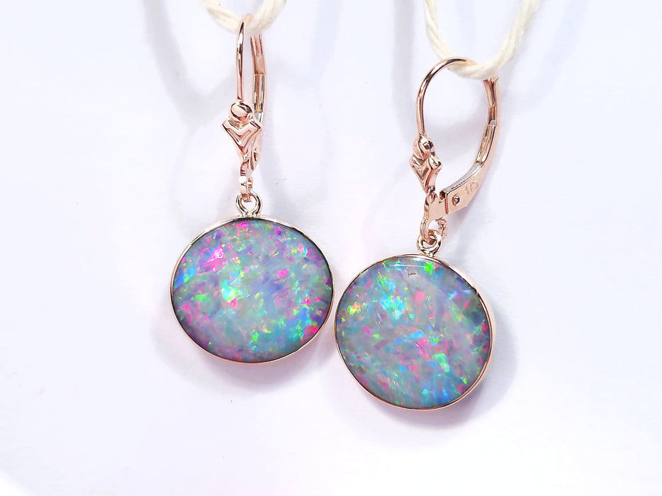 Pink Eclipse' Australian Opal Earrings Pink Gold Dangle Jewelry Gems 15ct O81