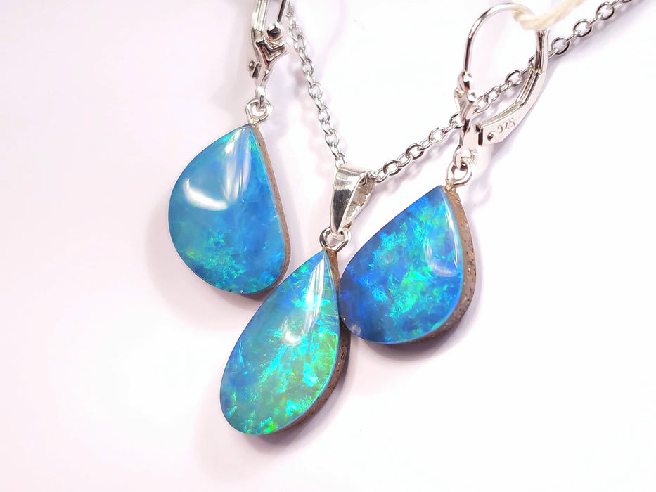 Deluge' Australian opal pendant & earring gift set sterling silver 25.8ct L44
