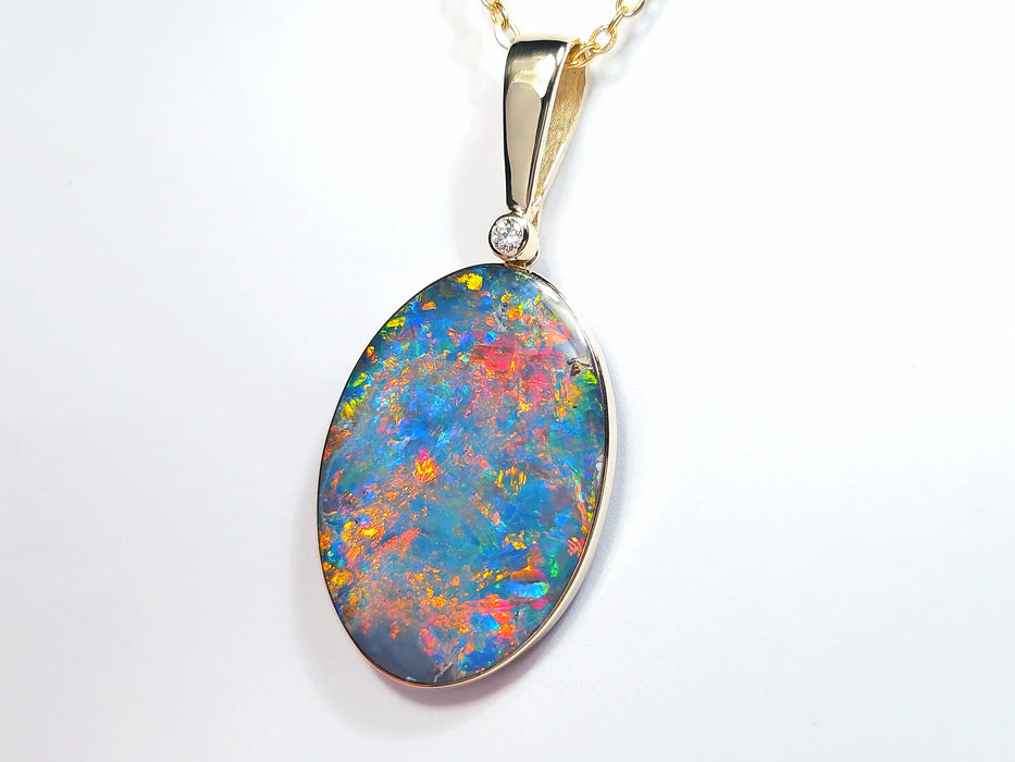 Roja Superior' Rare Large Australian Opal Pendant Diamond Inlay Gem 19.3ct N10