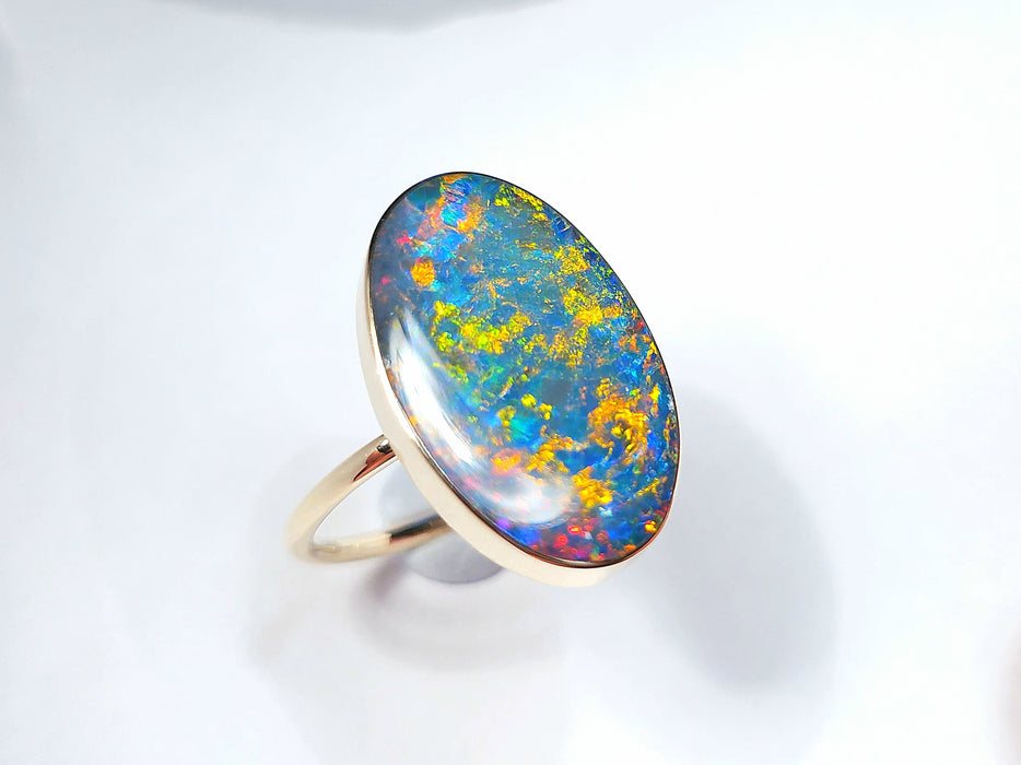 Supernova' 14k Gold Large Australian Opal Ring 3.2g Free Re-Size N25