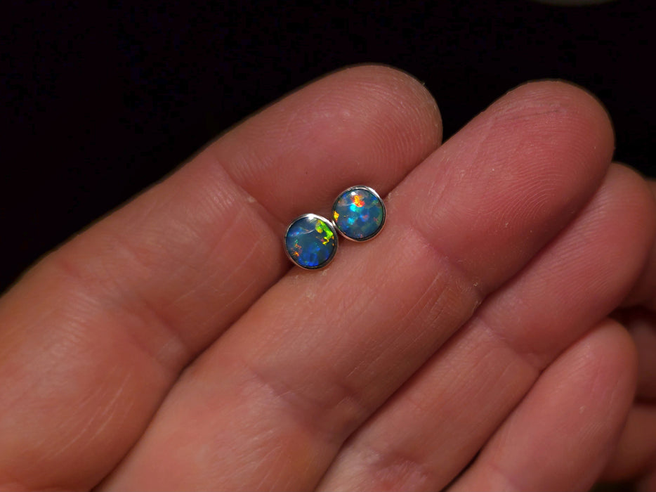 Waru Tili' Australian Stud Opal Earrings Inlay 925 Silver Jewelry 7mm 4.4ct O65