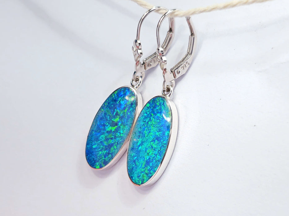 The Deep' Genuine Australian Solid 925 Silver Drop Opal Earrings 14.8ct O51