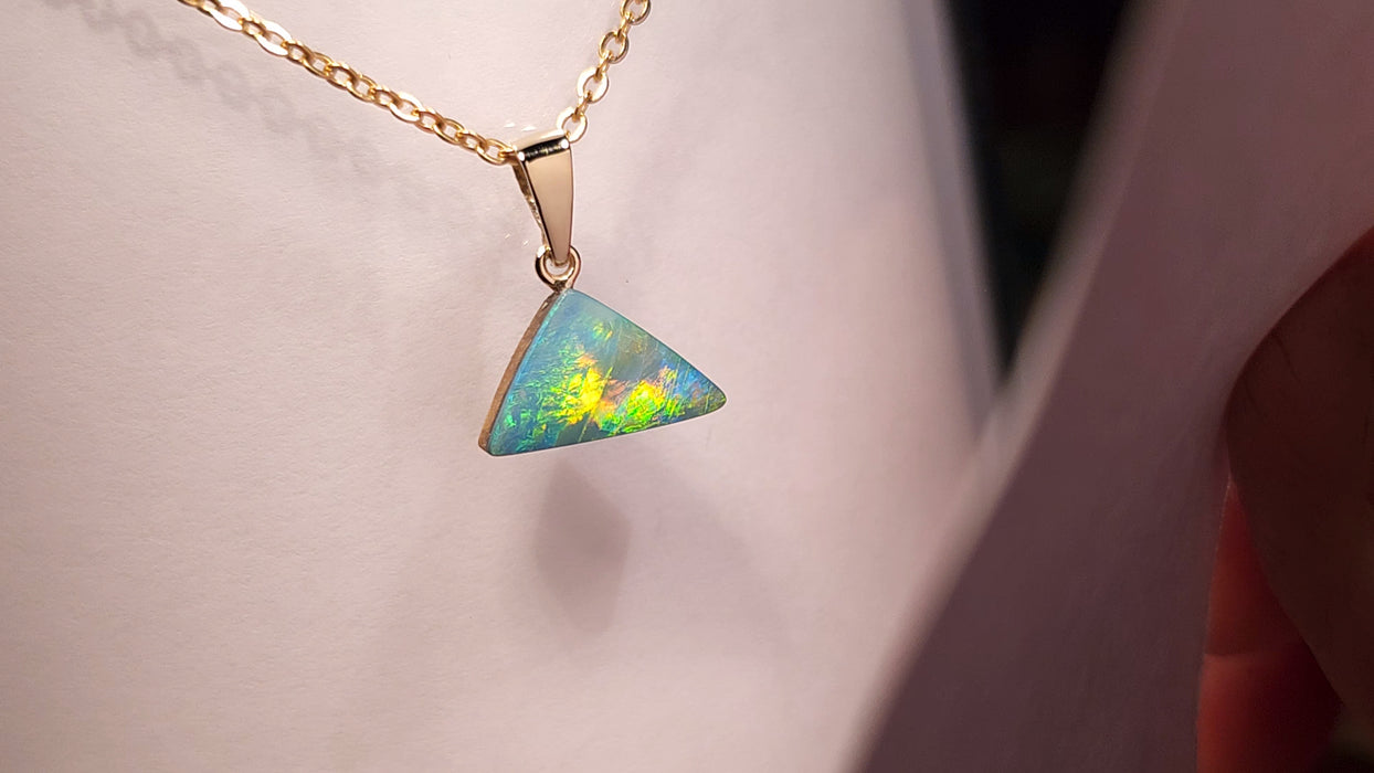 Neon Burst' Australian Opal Pendant 14k Gold Doublet Gift 4ct K27