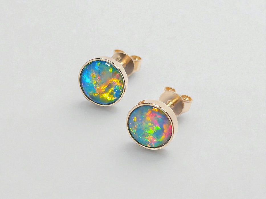 Fuego Regis' Australian Solid Opal Stud Earrings Jewelry Gem 8mm 14k 6.6ct O66