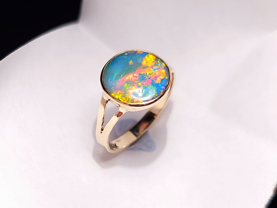 Neon Symphony' Australian Opal Ring Gem Doublet Gift 2g Solid 14k Sz 6 .5 J59