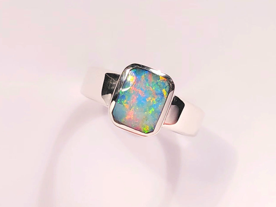 Fyreful' Solid Australian Opal Ring Gem Silver Gift 3.6 g K82