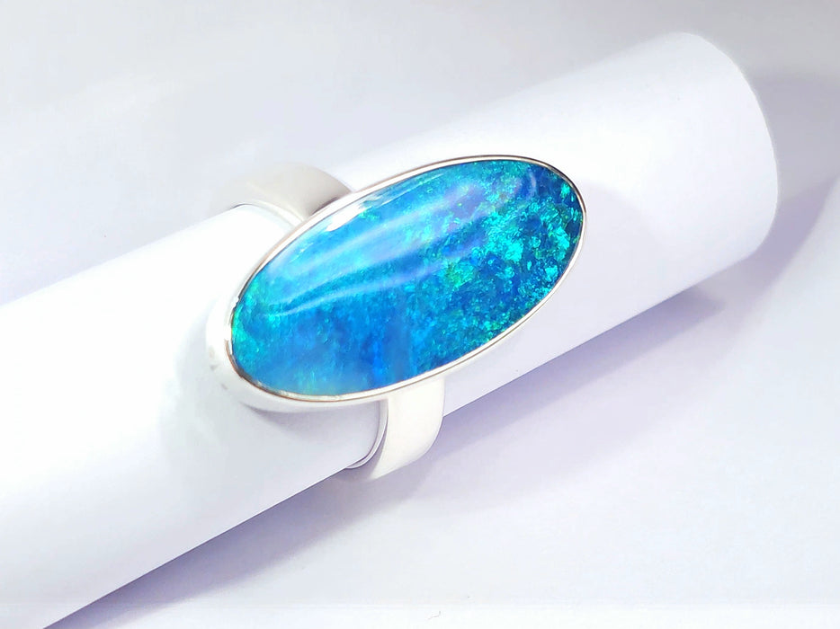 Neptune' Large Unisex Australian Opal Silver Ring 9.9g Free Re-Size Q31
