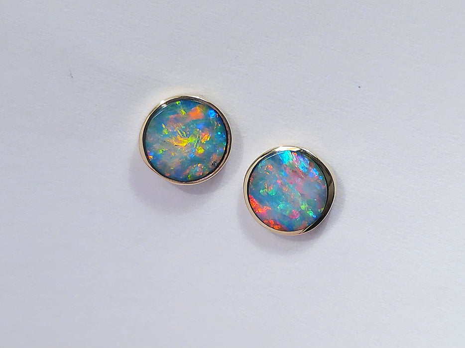 Muntja' Australian Stud Opal Earrings Inlay Jewelry Gem Gift 7mm 14k 5.2ct O63