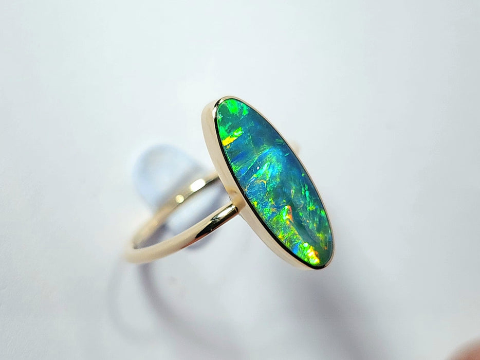 Ether' 14k Gold Australian Opal Ring 2.3g Free Sizing R02