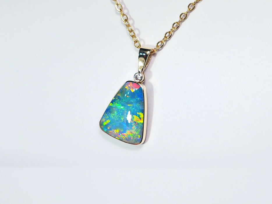 Amira' Australian Opal & Diamond Pendant Rare Gem Gift 1.4g Q52
