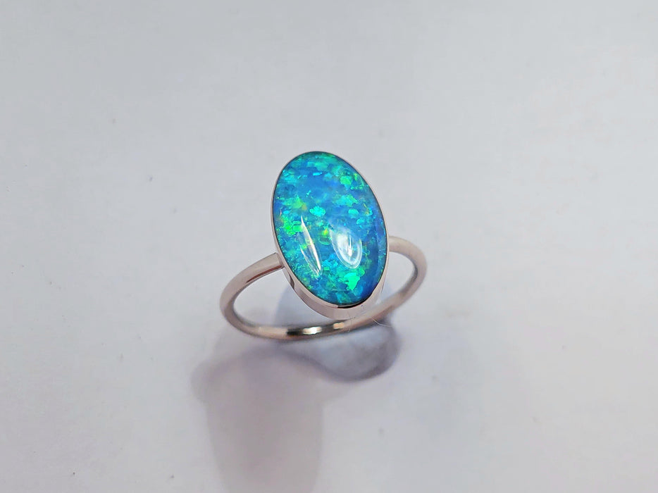 Orbe Verde' 14k White Gold Australian Opal Ring 2.8g Free Re-Size O14