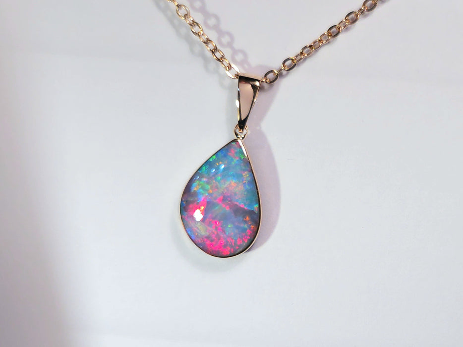 Pinkazu' Genuine Australian Opal Pendant 14k Rose Gold 1.3g O91
