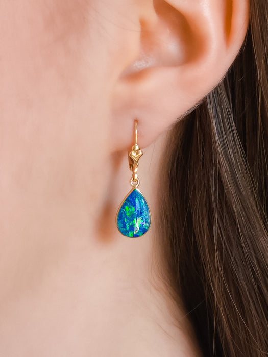 Dew Drops' Australian Opal Earrings Gold Gem Gift Jewelry 8.4ct M60