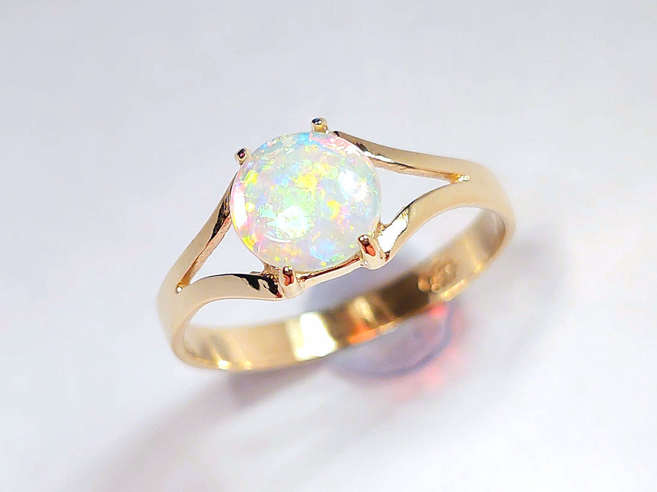 Cristal' Australian Solid Opal Ring 14k Gold 1.5g US Sz 6.25 Free Resize. N13