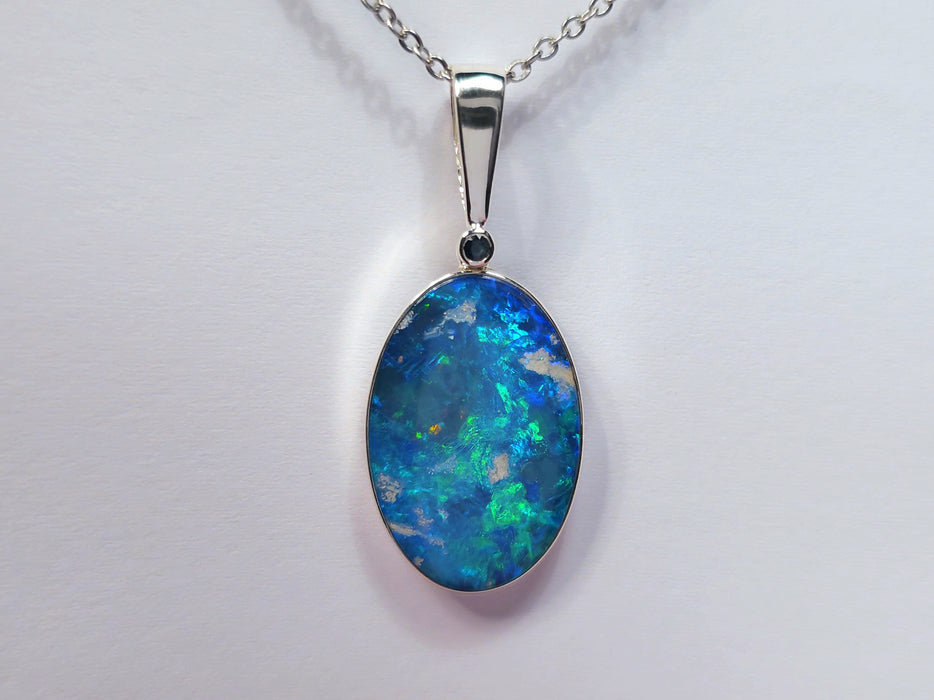 Tropos' Large Australian Silver Opal Pendant Natural Sapphire 18.3ct O56